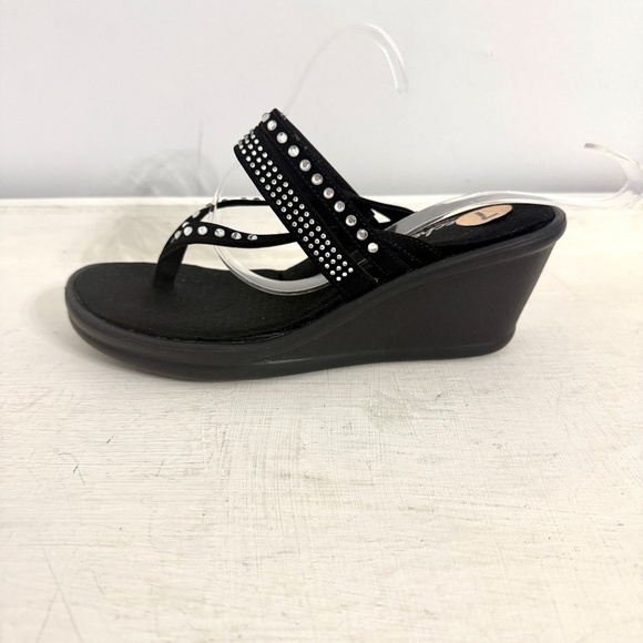 Skechers Black Rhinestone Cali Rumblers Comfort Slip On Wedge Sandals Size 7 - Picture 10 of 16